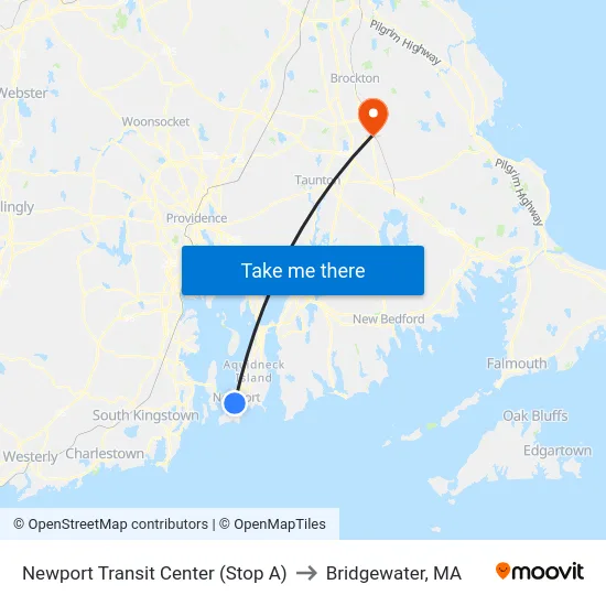 Newport Transit Center (Stop A) to Bridgewater, MA map
