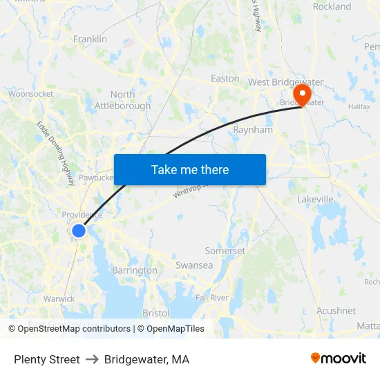 Plenty Street to Bridgewater, MA map