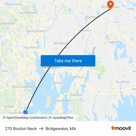 270 Boston Neck to Bridgewater, MA map