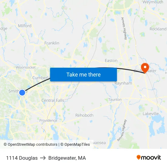 1114 Douglas to Bridgewater, MA map