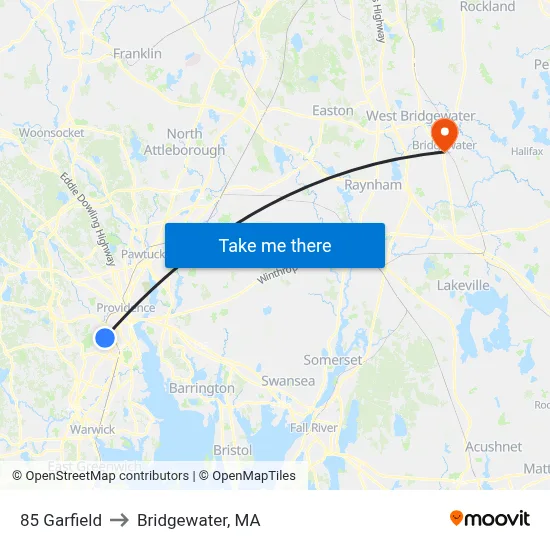 85 Garfield to Bridgewater, MA map