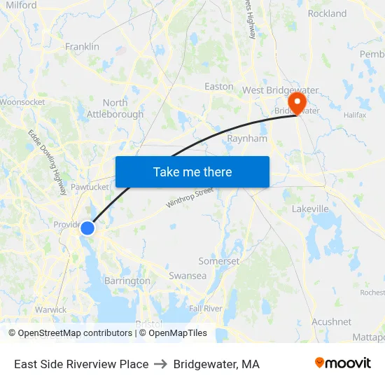East Side Riverview Place to Bridgewater, MA map