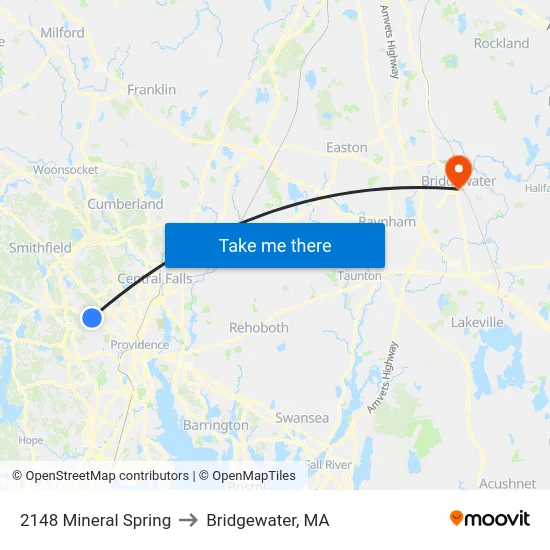 2148 Mineral Spring to Bridgewater, MA map