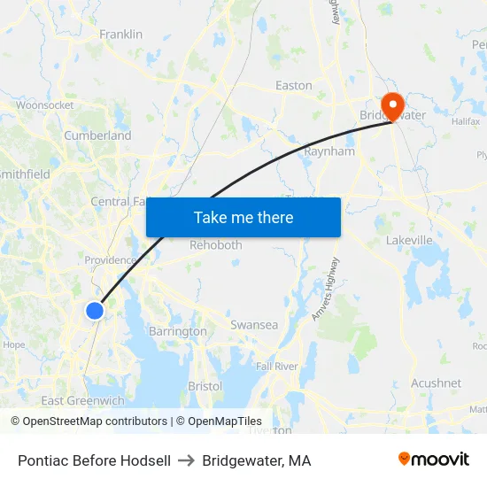 Pontiac Before Hodsell to Bridgewater, MA map