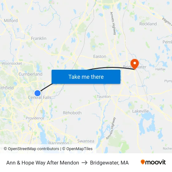 Ann & Hope Way After Mendon to Bridgewater, MA map