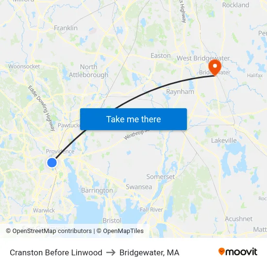 Cranston Before Linwood to Bridgewater, MA map