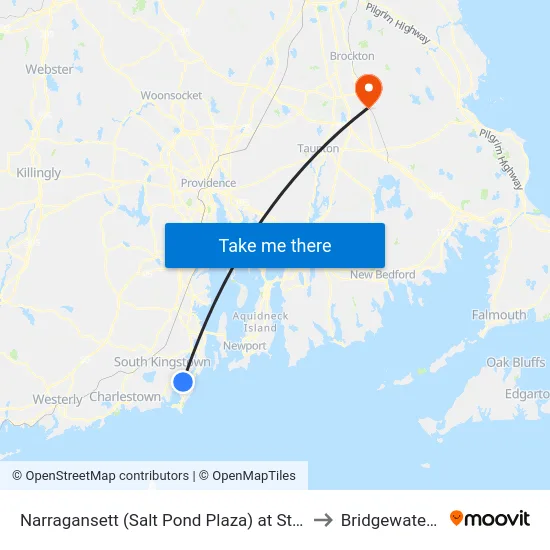 Narragansett (Salt Pond Plaza) at Stop & Shop to Bridgewater, MA map