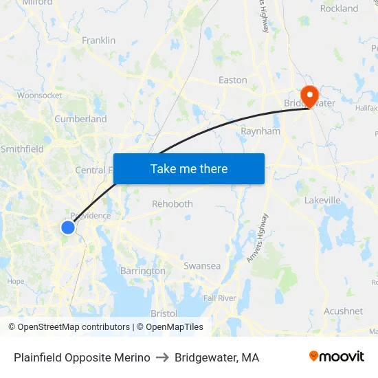 Plainfield Opposite Merino to Bridgewater, MA map