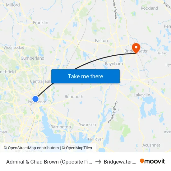Admiral & Chad Brown (Opposite Fillmore) to Bridgewater, MA map
