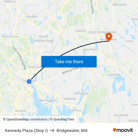 Kennedy Plaza (Stop I) to Bridgewater, MA map