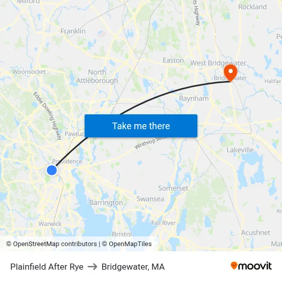 Plainfield After Rye to Bridgewater, MA map