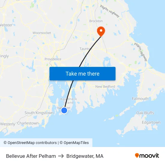 Bellevue After Pelham to Bridgewater, MA map