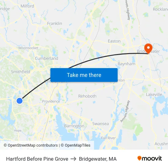 Hartford Before Pine Grove to Bridgewater, MA map