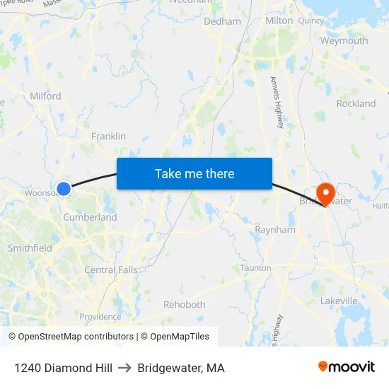 1240 Diamond Hill to Bridgewater, MA map
