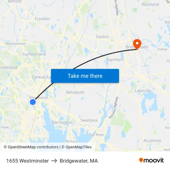 1655 Westminster to Bridgewater, MA map