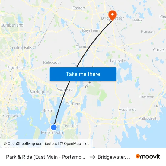 Park & Ride (East Main - Portsmouth) to Bridgewater, MA map
