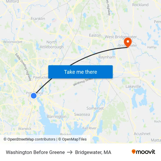 Washington Before Greene to Bridgewater, MA map