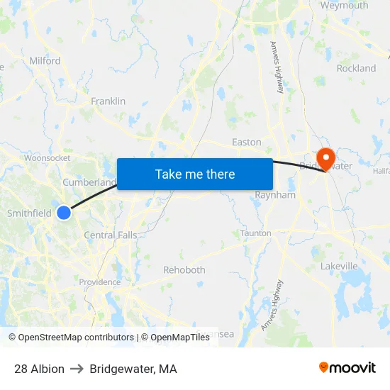 28 Albion to Bridgewater, MA map