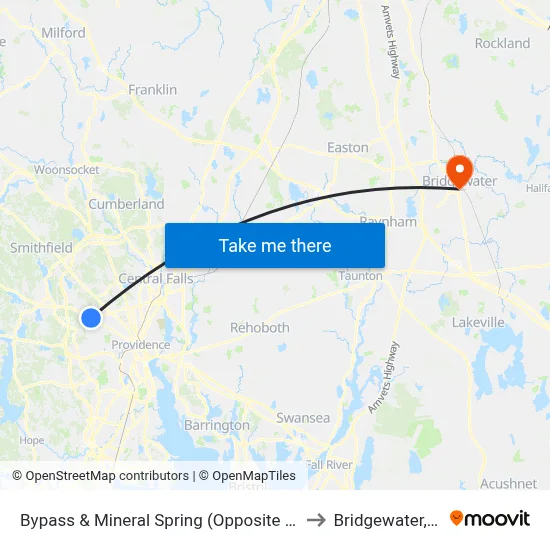 Bypass & Mineral Spring (Opposite Sweet) to Bridgewater, MA map