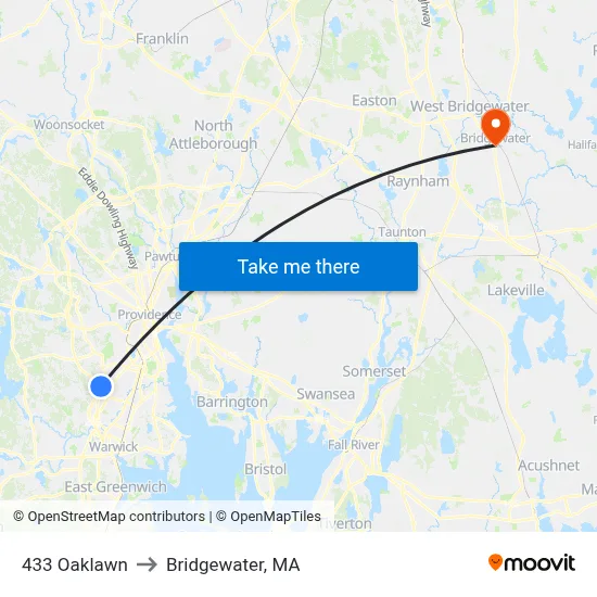 433 Oaklawn to Bridgewater, MA map