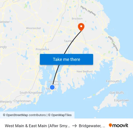 West Main & East Main (After Smythe) to Bridgewater, MA map