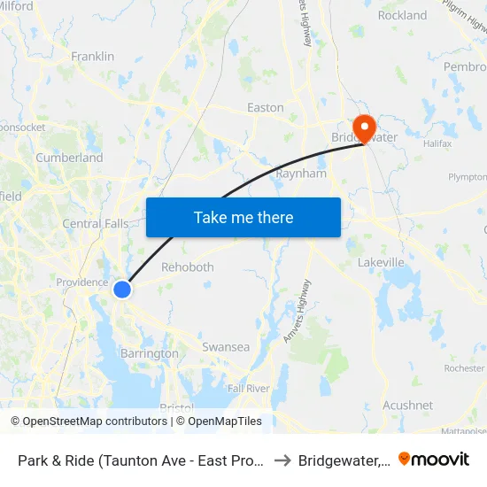 Park & Ride (Taunton Ave - East Providence) to Bridgewater, MA map