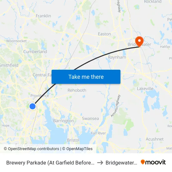 Brewery Parkade (At Garfield Before Lowe'S) to Bridgewater, MA map
