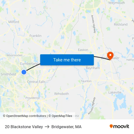 20 Blackstone Valley to Bridgewater, MA map