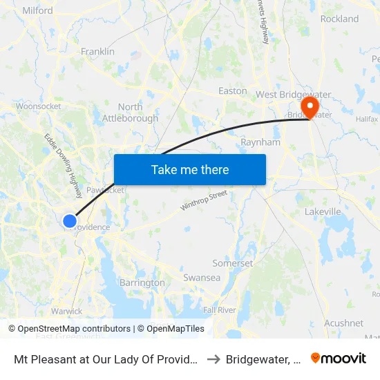 Mt Pleasant at Our Lady Of Providence to Bridgewater, MA map
