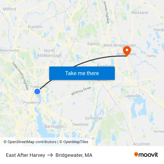 East After Harvey to Bridgewater, MA map