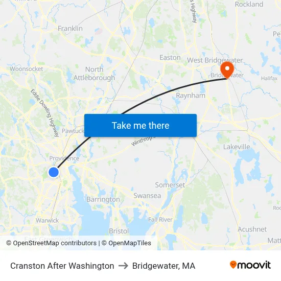 Cranston After Washington to Bridgewater, MA map
