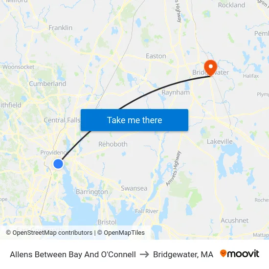 Allens Between Bay And O'Connell to Bridgewater, MA map