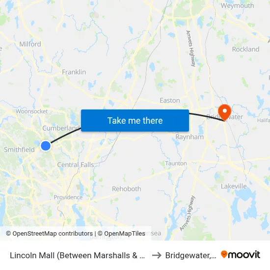 Lincoln Mall (Between Marshalls & 5 Below) to Bridgewater, MA map