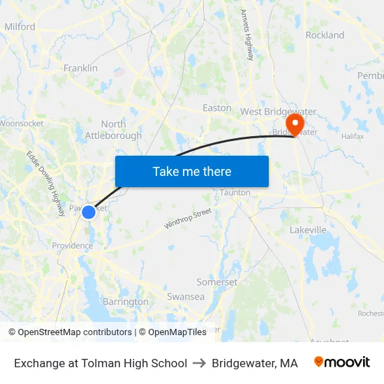 Exchange at Tolman High School to Bridgewater, MA map