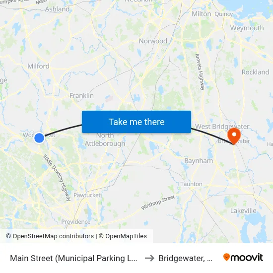 Main Street (Municipal Parking Lot) to Bridgewater, MA map