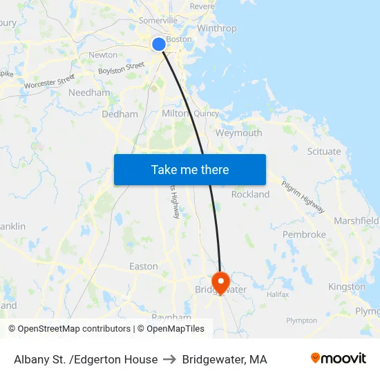 Albany St. /Edgerton House to Bridgewater, MA map