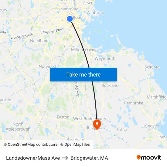 Landsdowne/Mass Ave to Bridgewater, MA map