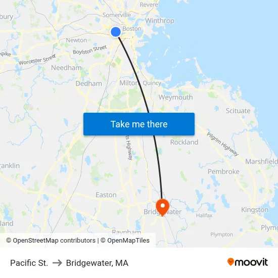 Pacific St. to Bridgewater, MA map
