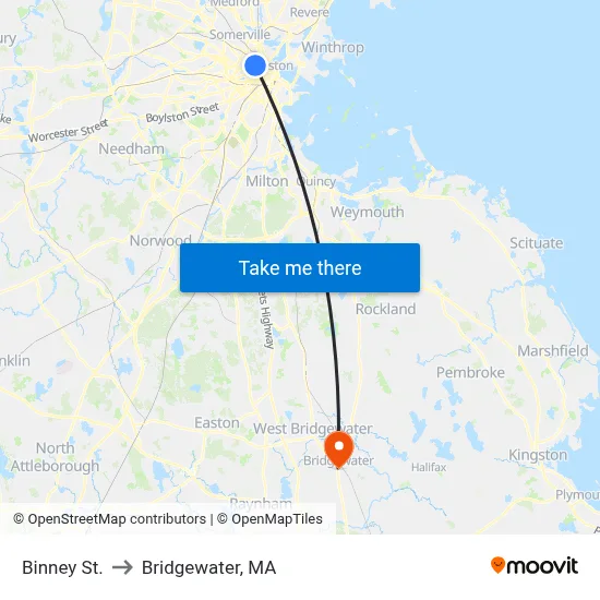 Binney St. to Bridgewater, MA map