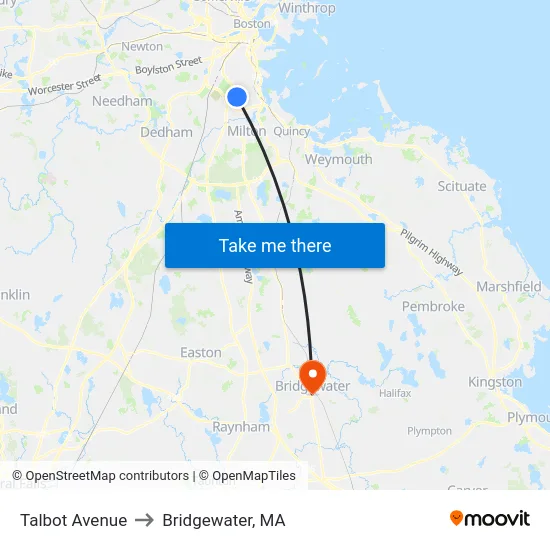 Talbot Avenue to Bridgewater, MA map