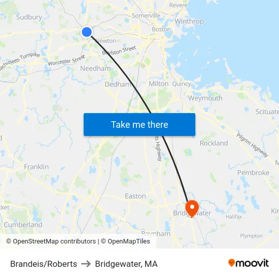 Brandeis/Roberts to Bridgewater, MA map