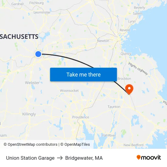 Union Station Garage to Bridgewater, MA map