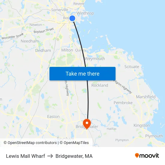 Lewis Mall Wharf to Bridgewater, MA map