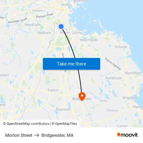 Morton Street to Bridgewater, MA map