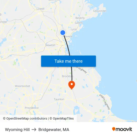 Wyoming Hill to Bridgewater, MA map
