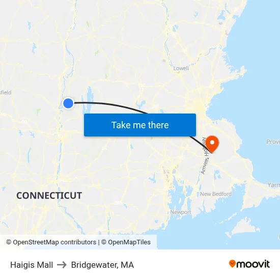 Haigis Mall to Bridgewater, MA map