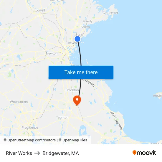 River Works to Bridgewater, MA map