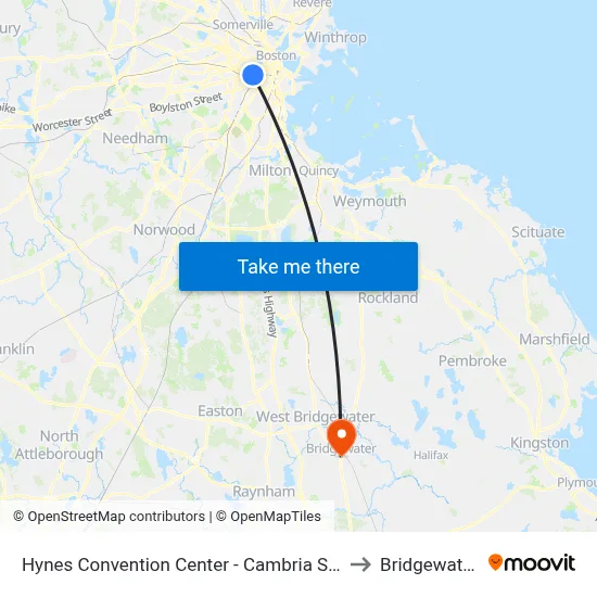 Hynes Convention Center - Cambria St @ Boylston St to Bridgewater, MA map
