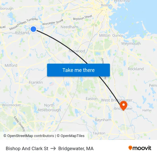 Bishop And Clark St to Bridgewater, MA map