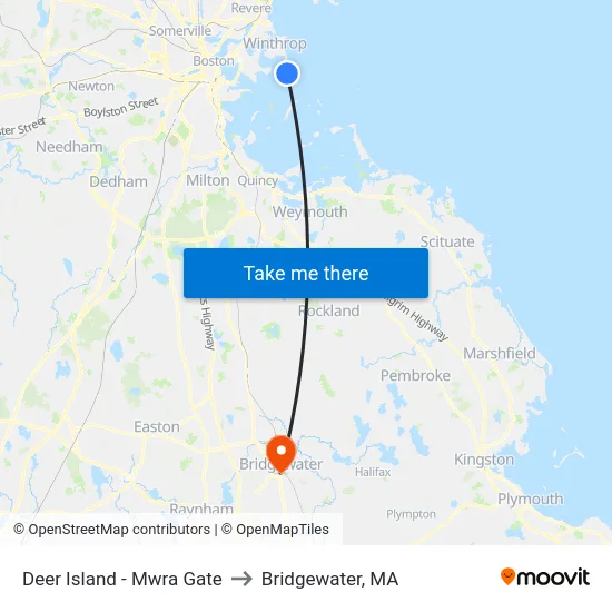 Deer Island - Mwra Gate to Bridgewater, MA map